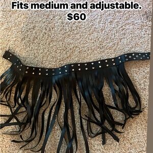 Black Fringe Belt with Studs